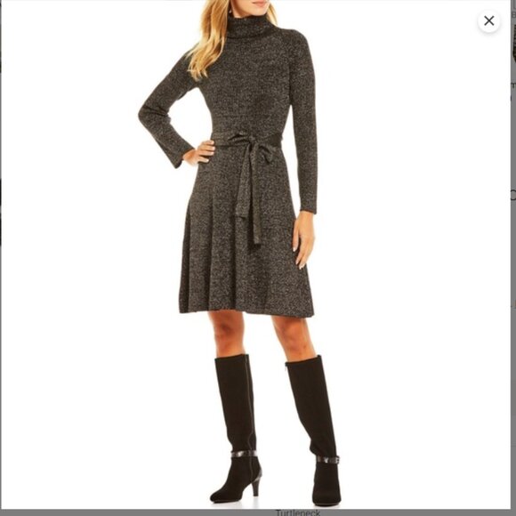 Alex Marie Nicole | Tie Front Sweater Dress Black/Gold | Size Large Women's - Picture 2 of 16